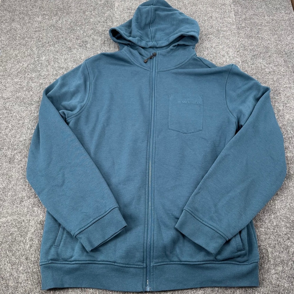 Merrell Full Zip Hoodie Mens XL Grid Fleece Blue Modern Casual Moisture Wicking